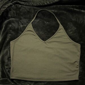 Olive Green Halter Crop Top